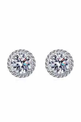 1 Carat Moissanite Rhodium-Plated Round Stud Earrings