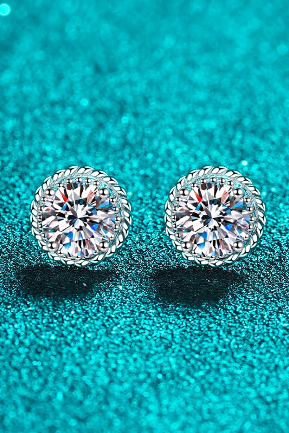 1 Carat Moissanite Rhodium-Plated Round Stud Earrings