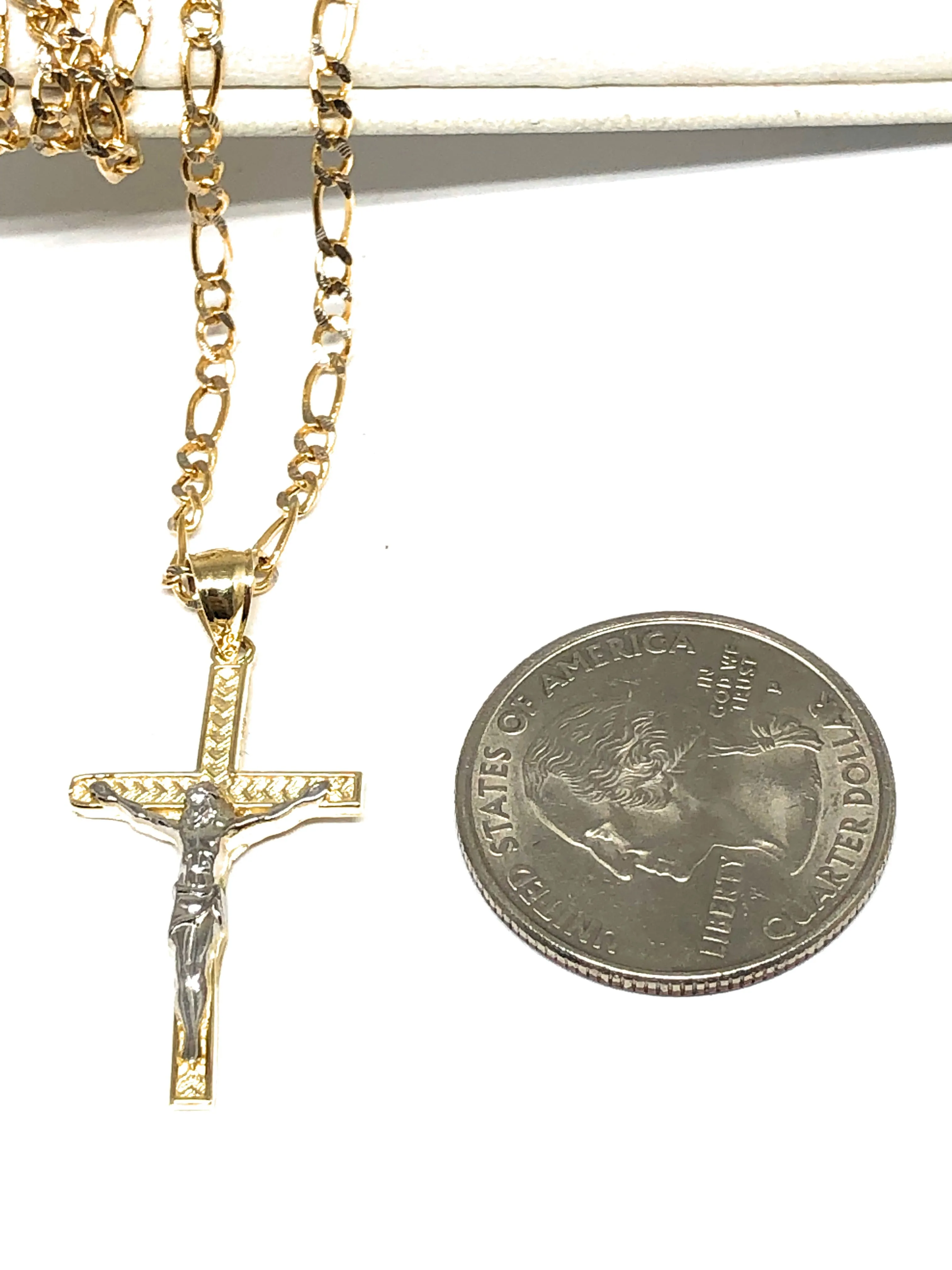 10k Solid Gold Yellow 2-Tone Jesus SMALL Cross Crucifix Pendant Necklace