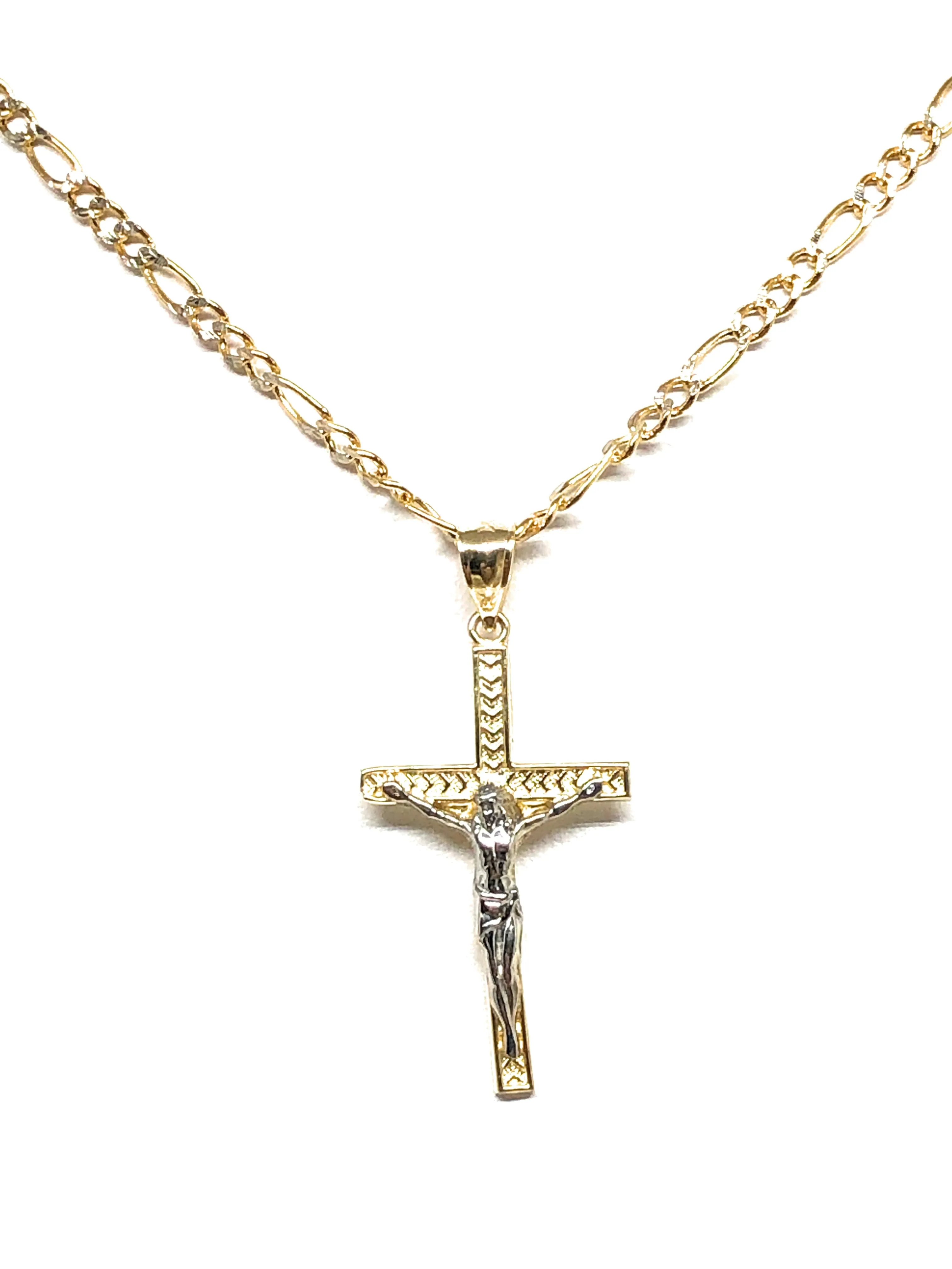 10k Solid Gold Yellow 2-Tone Jesus SMALL Cross Crucifix Pendant Necklace