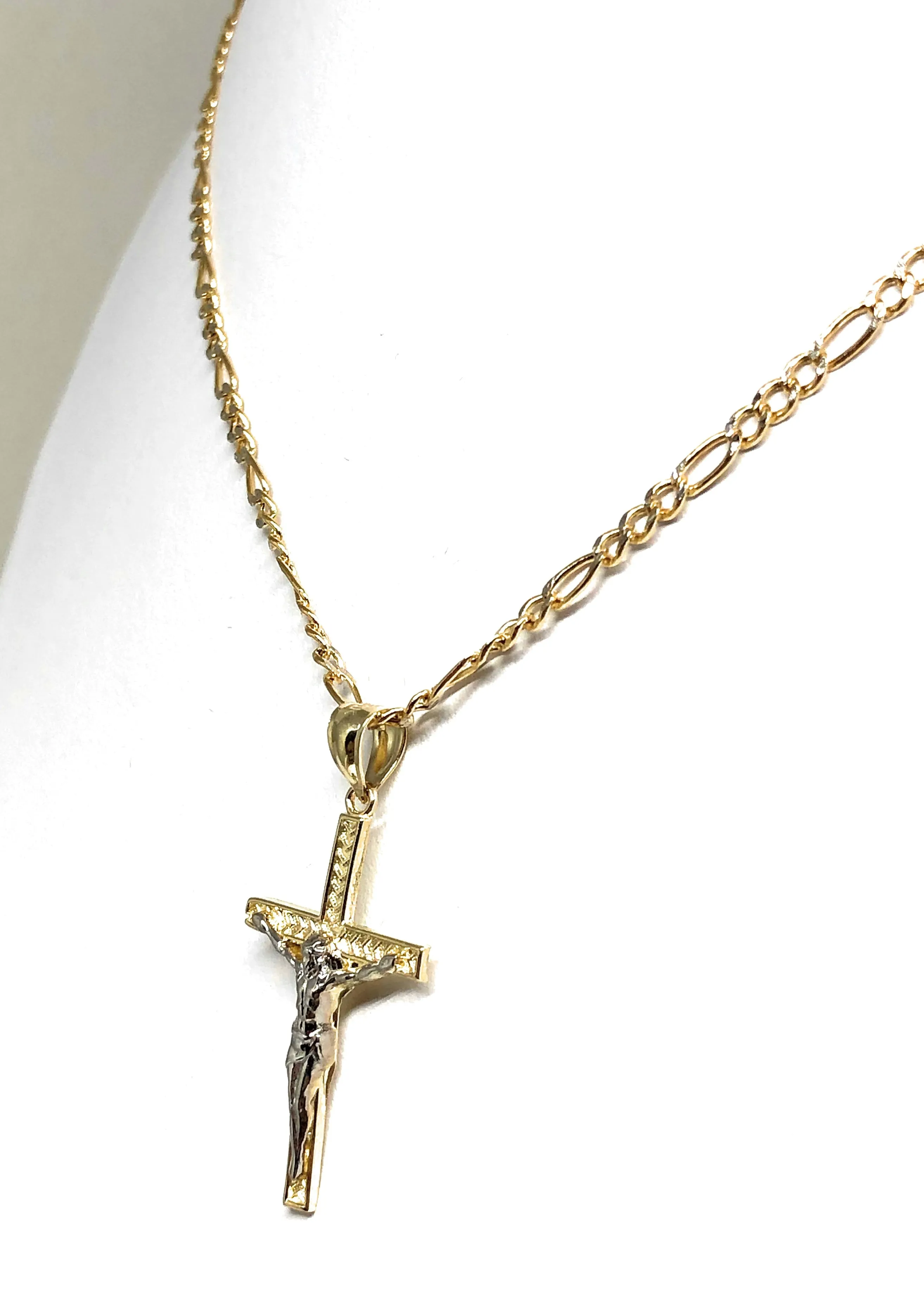 10k Solid Gold Yellow 2-Tone Jesus SMALL Cross Crucifix Pendant Necklace