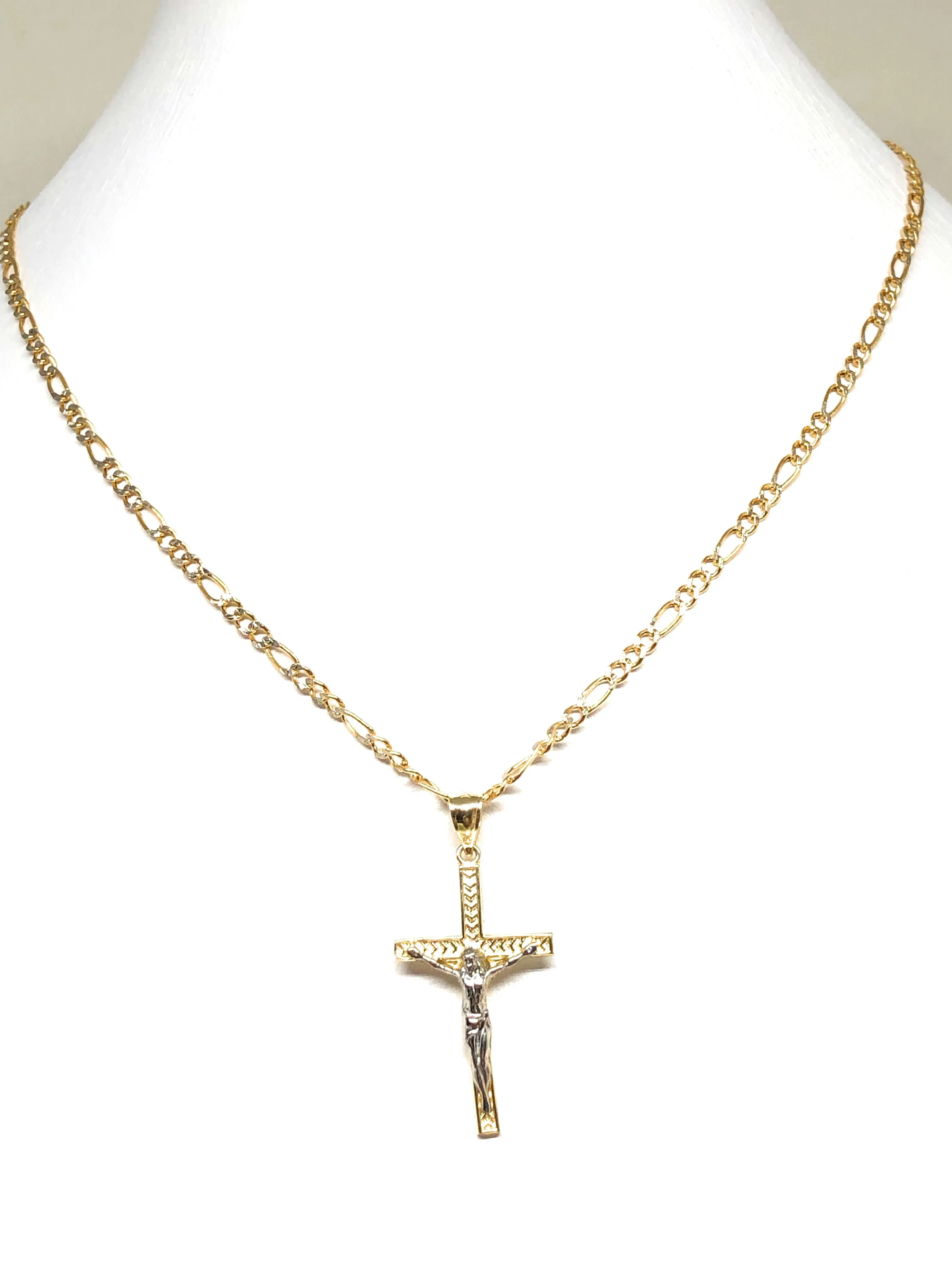 10k Solid Gold Yellow 2-Tone Jesus SMALL Cross Crucifix Pendant Necklace