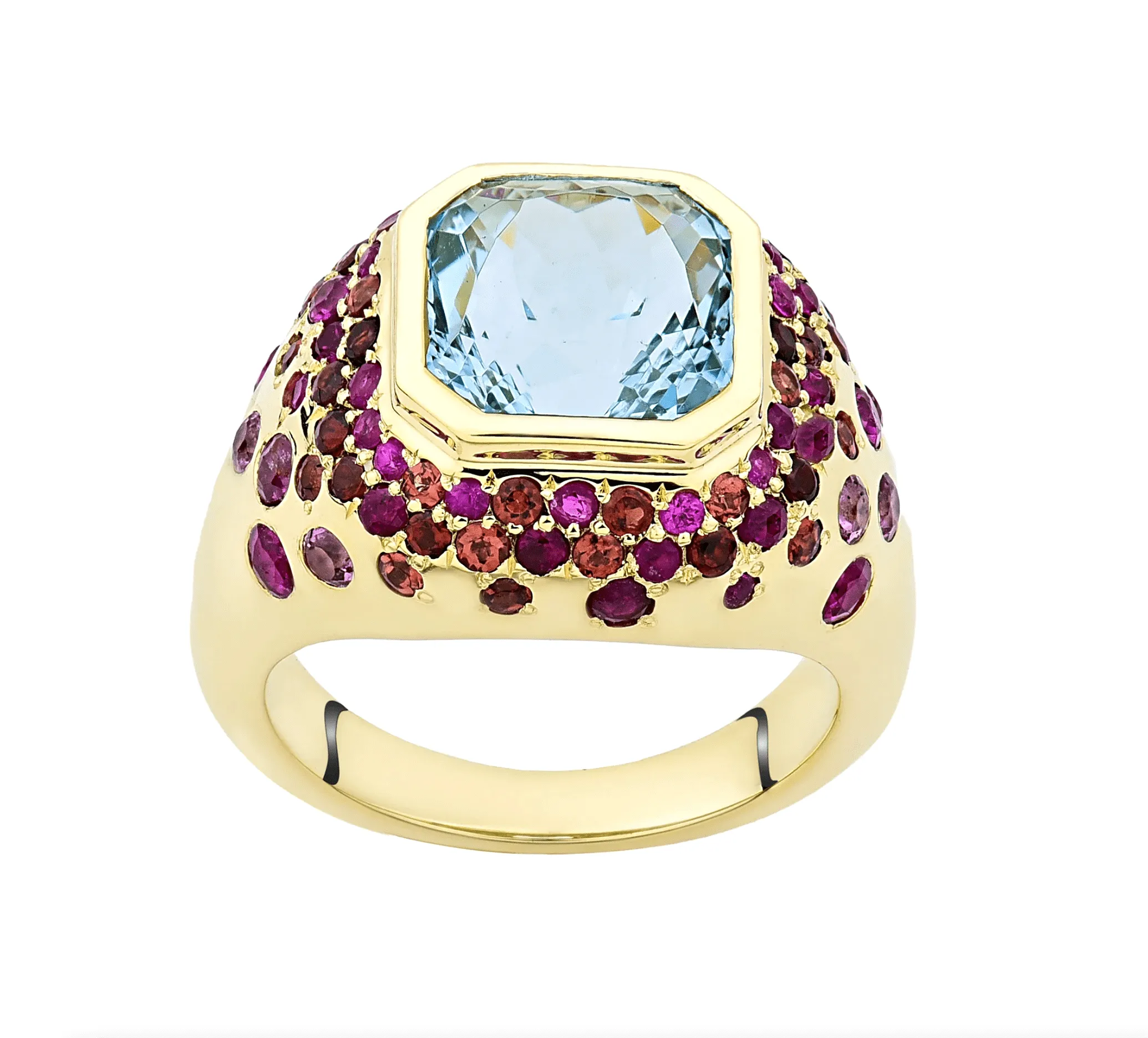 14K & 18K Gold Aquamarine & Tourmaline Ring