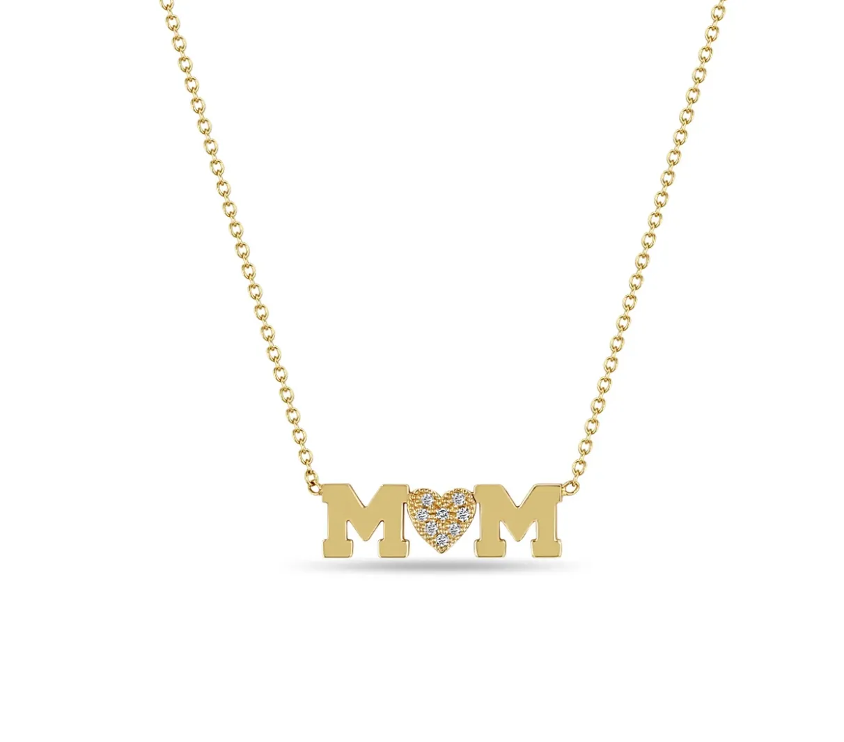 14K MOM WITH PAV DIAMOND HEART NECKLACE