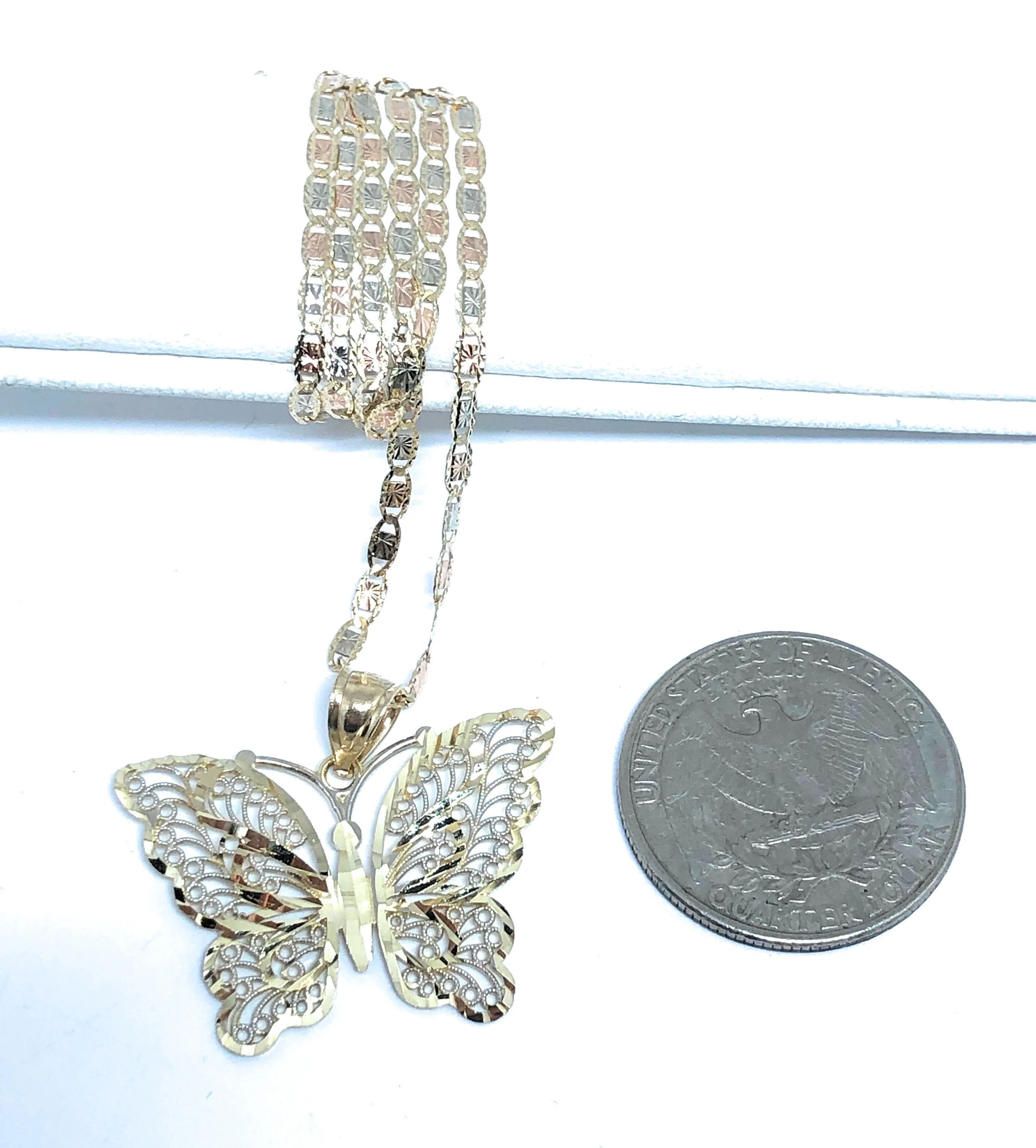 14k Solid Gold Butterfly Pendant Necklace Valentina Chain