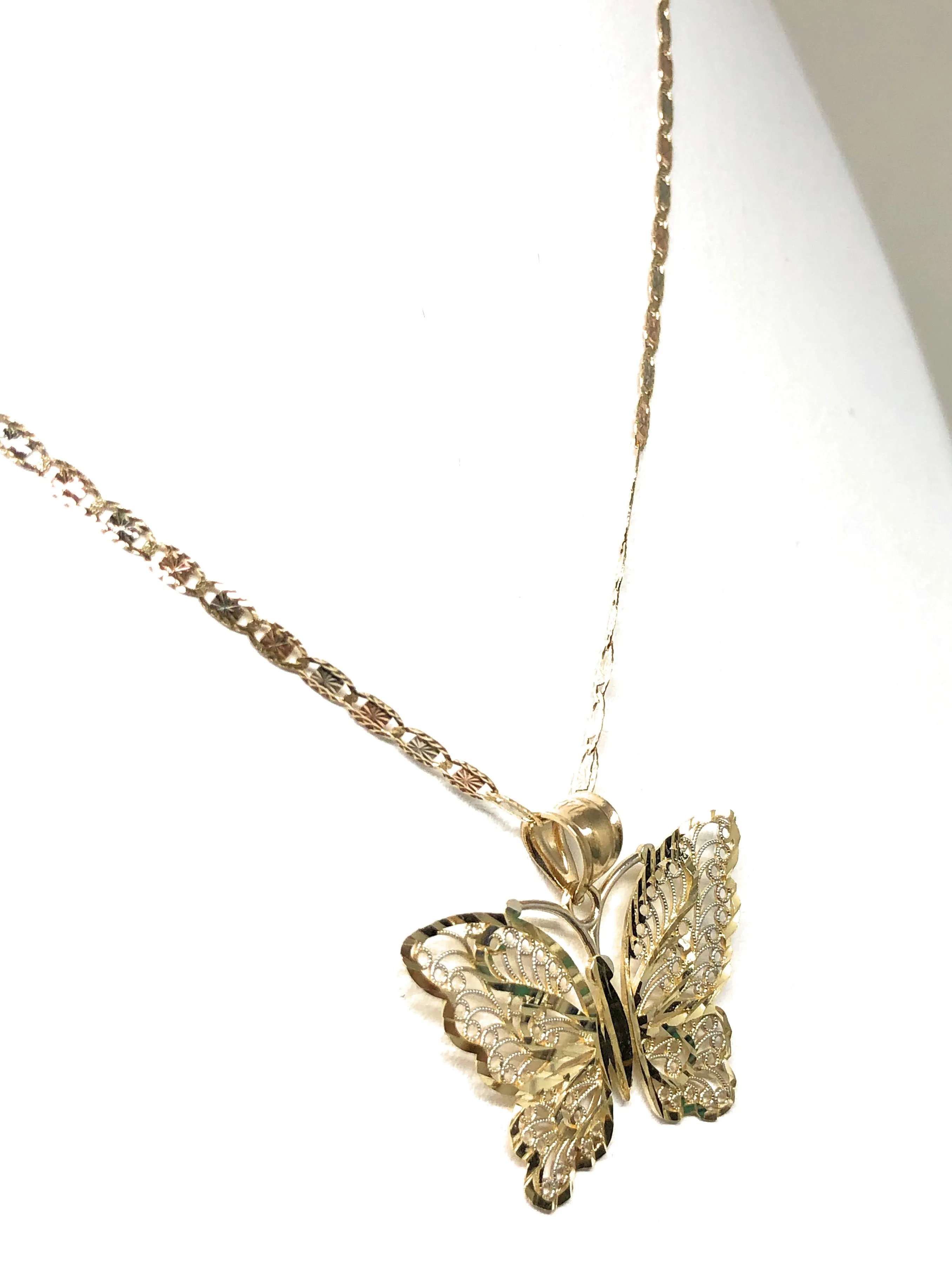 14k Solid Gold Butterfly Pendant Necklace Valentina Chain