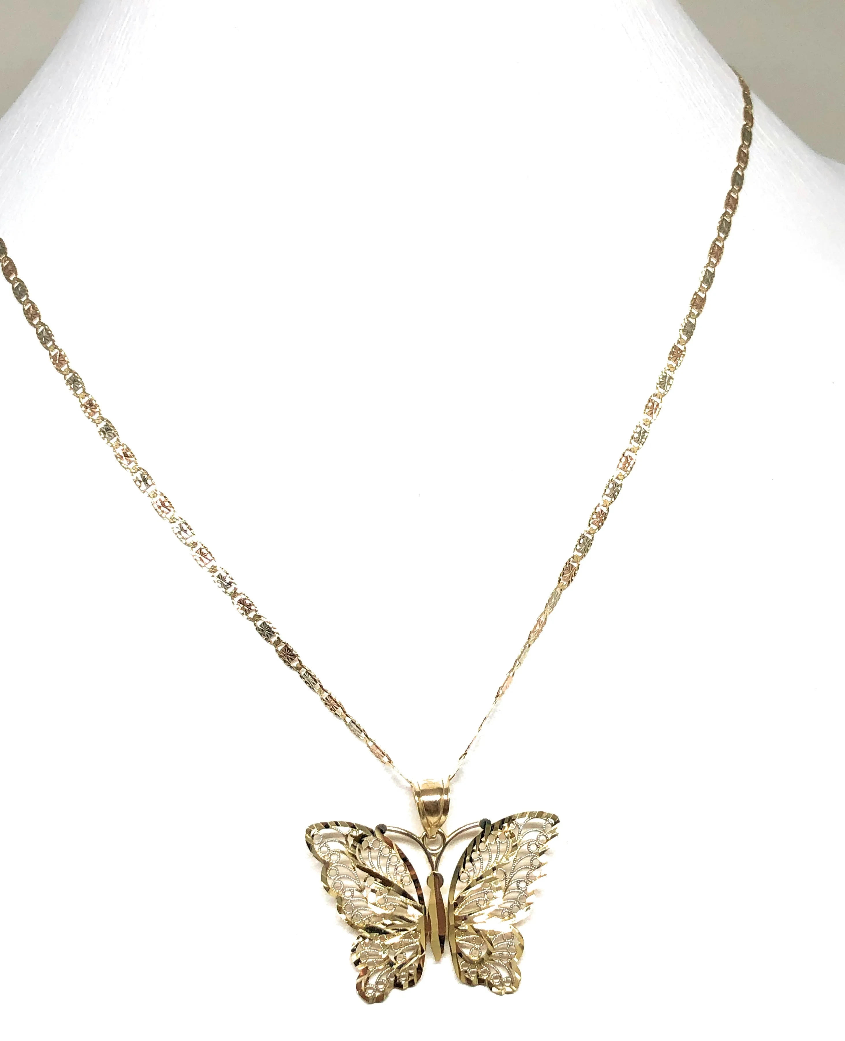 14k Solid Gold Butterfly Pendant Necklace Valentina Chain