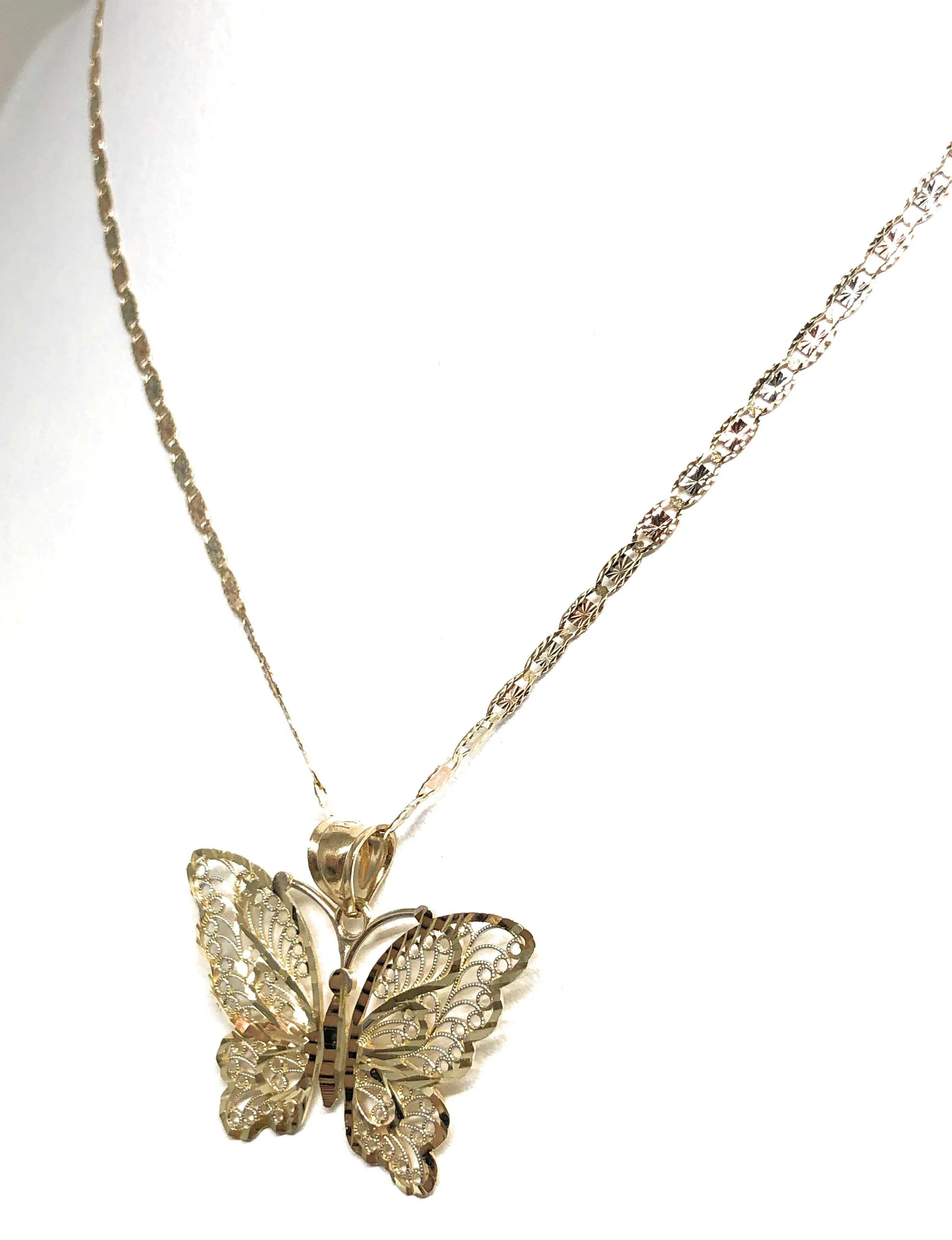 14k Solid Gold Butterfly Pendant Necklace Valentina Chain