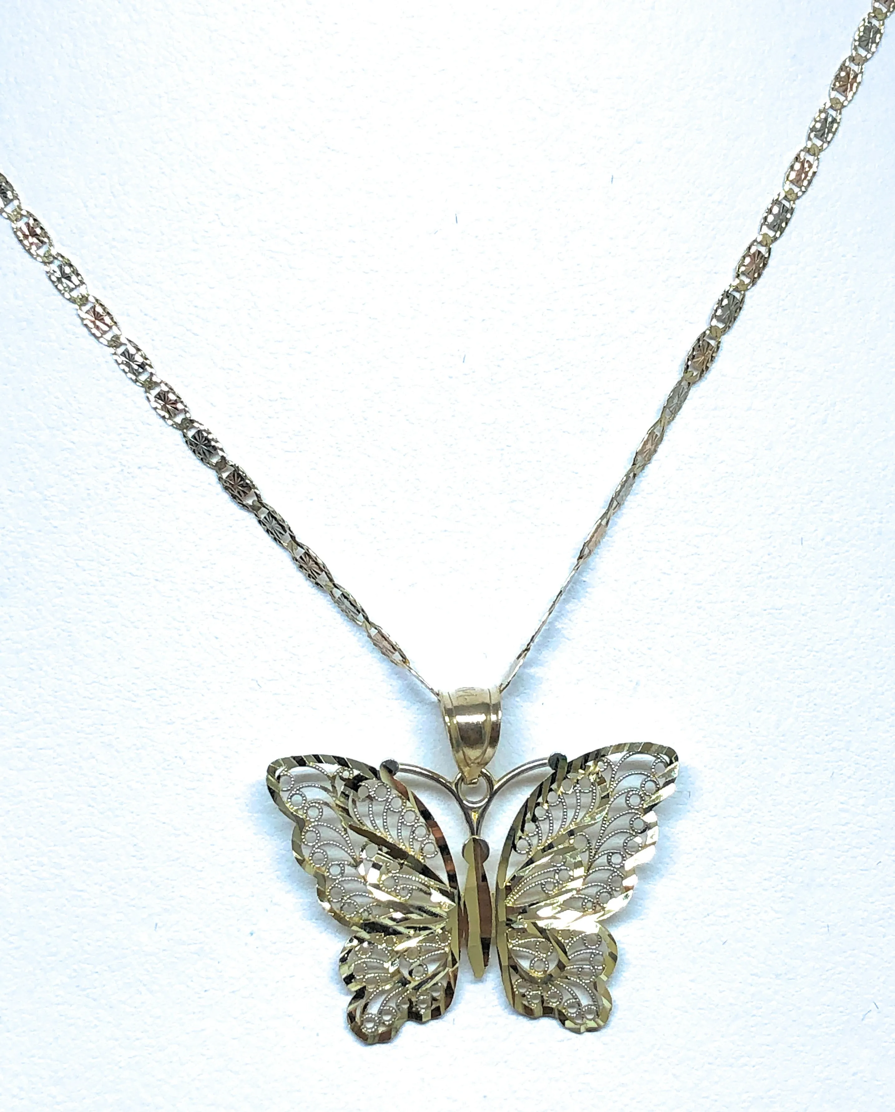 14k Solid Gold Butterfly Pendant Necklace Valentina Chain