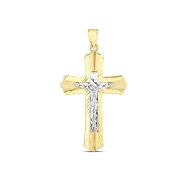 14k Two Tone Gold High Polish Diamond Cut Cross Pendant