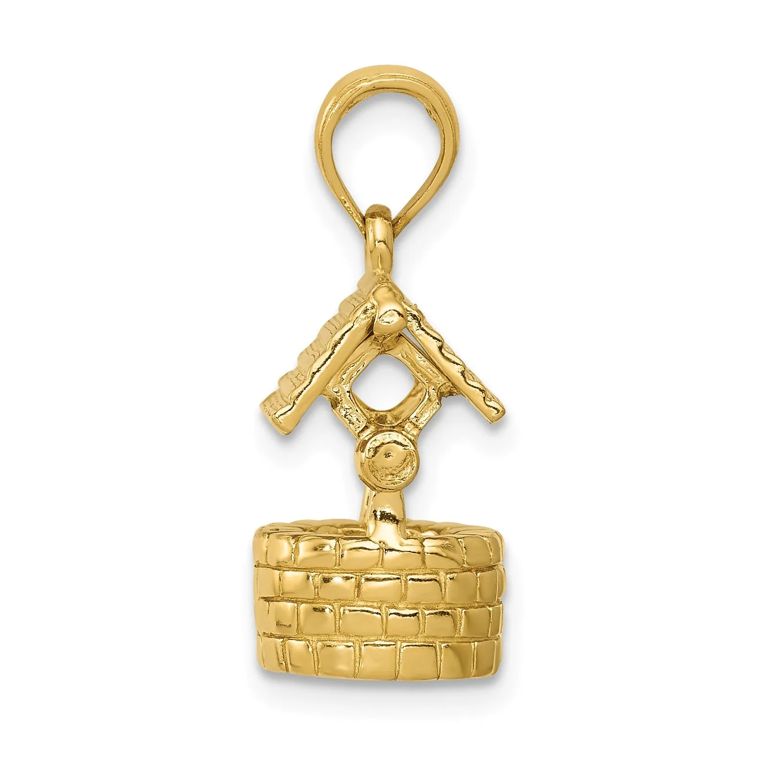 14k Yellow Gold 3D Moveable Wishing Well Pendant