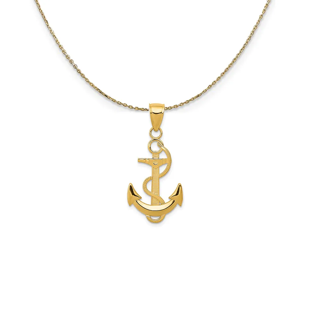 14K YELLOW GOLD ANCHOR WITH TEXTURED ROPE (15 X 33M NECKLACE