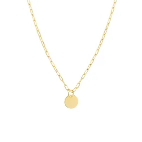 14K Yellow Gold Disk Pendant Paperclip Chain Necklace