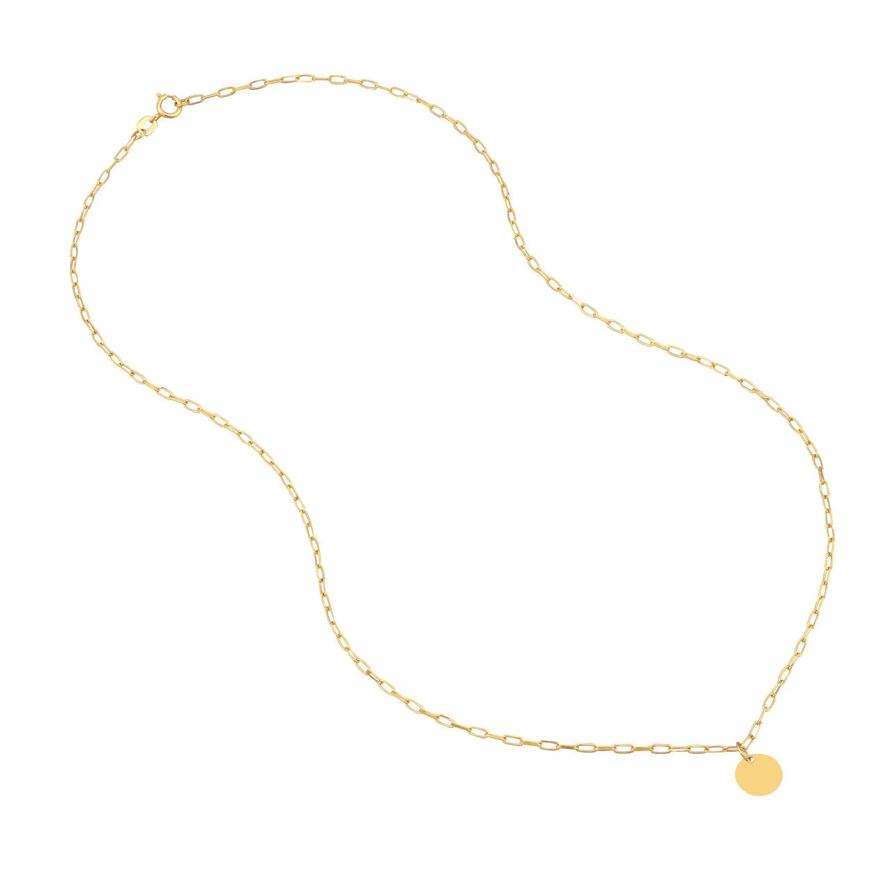 14K Yellow Gold Disk Pendant Paperclip Chain Necklace