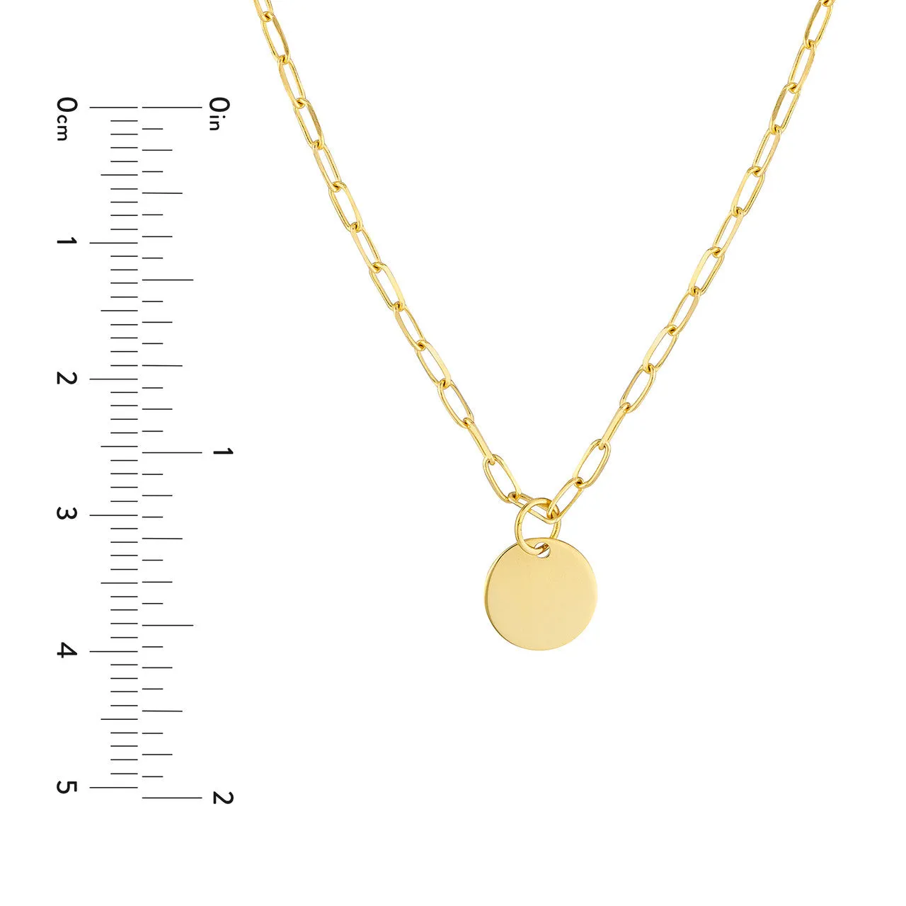 14K Yellow Gold Disk Pendant Paperclip Chain Necklace