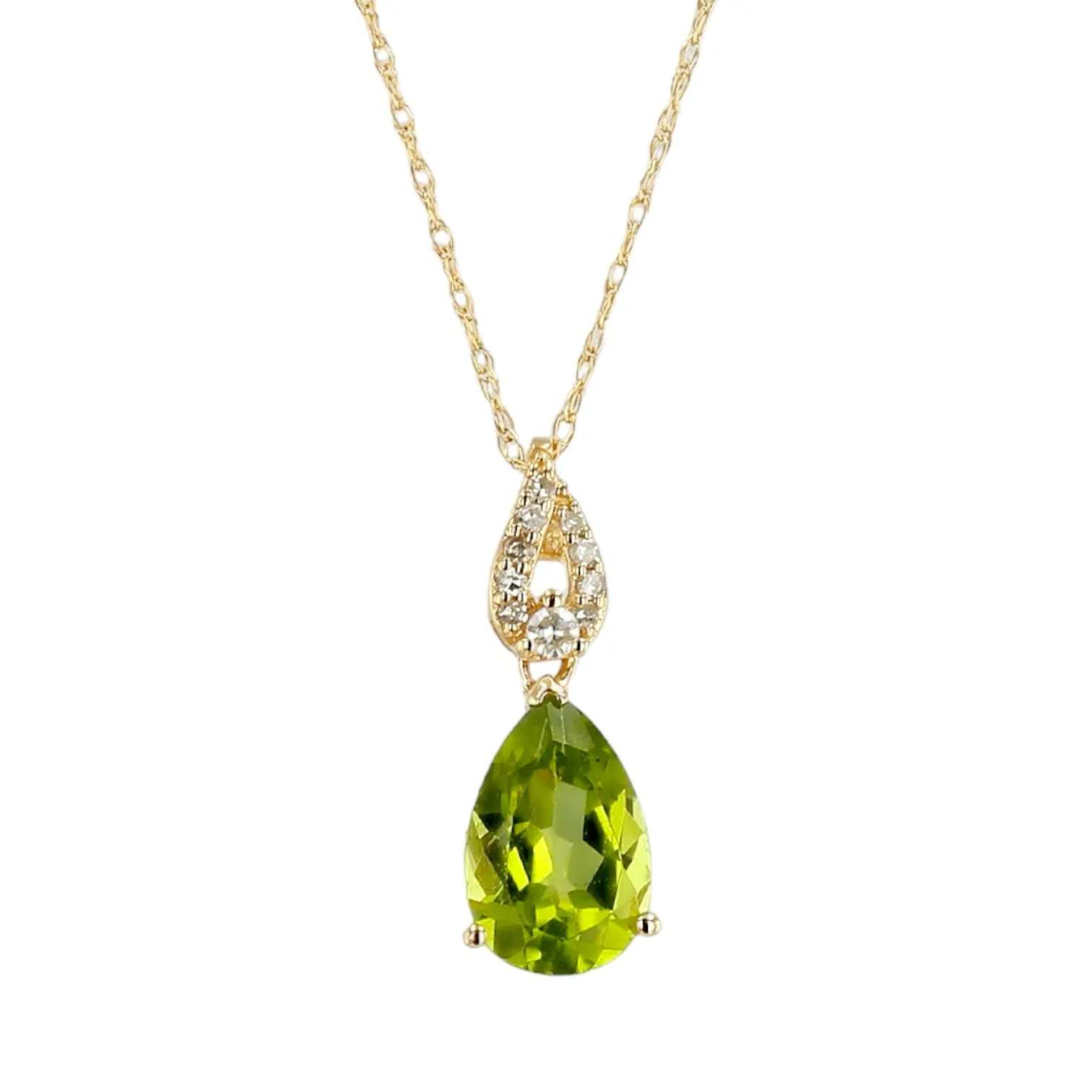 14K Yellow gold drop tear peridot diamonds necklace-17731