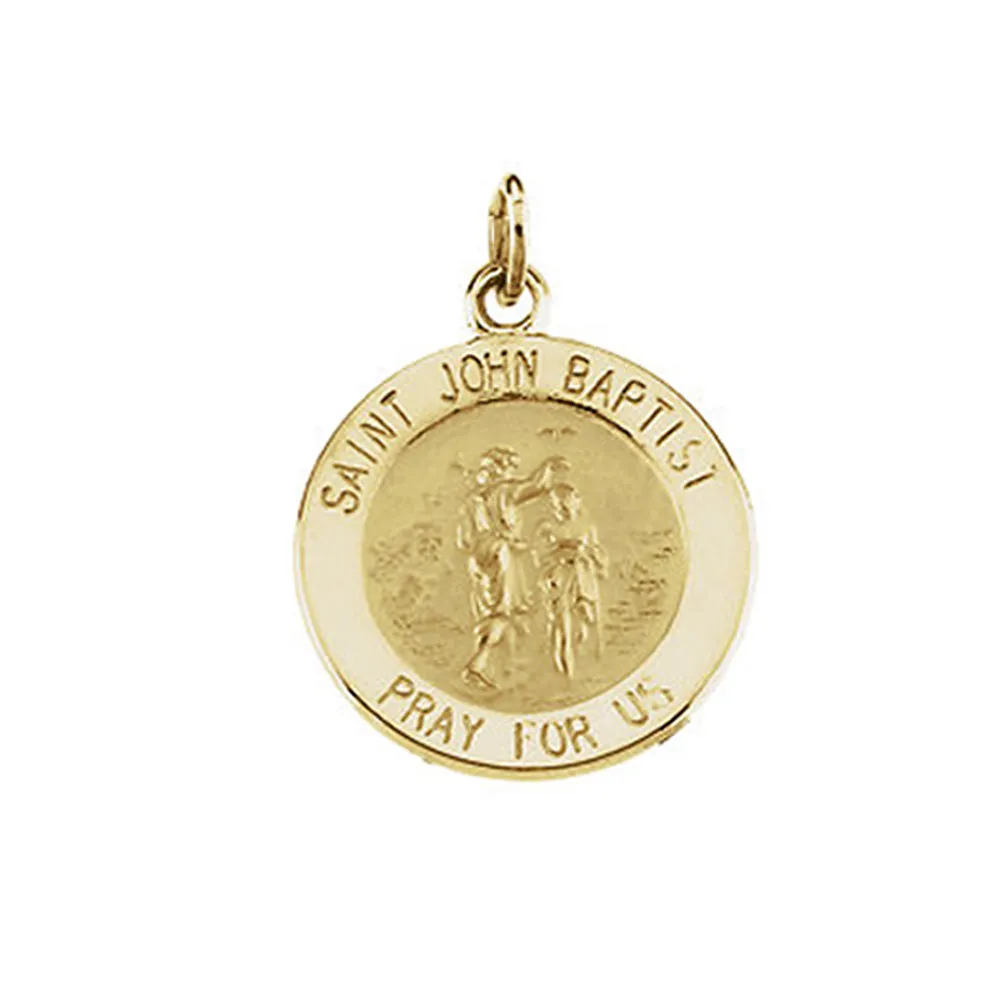 14k Yellow Gold Saint John the Baptist Medal Charm or Pendant, 18mm