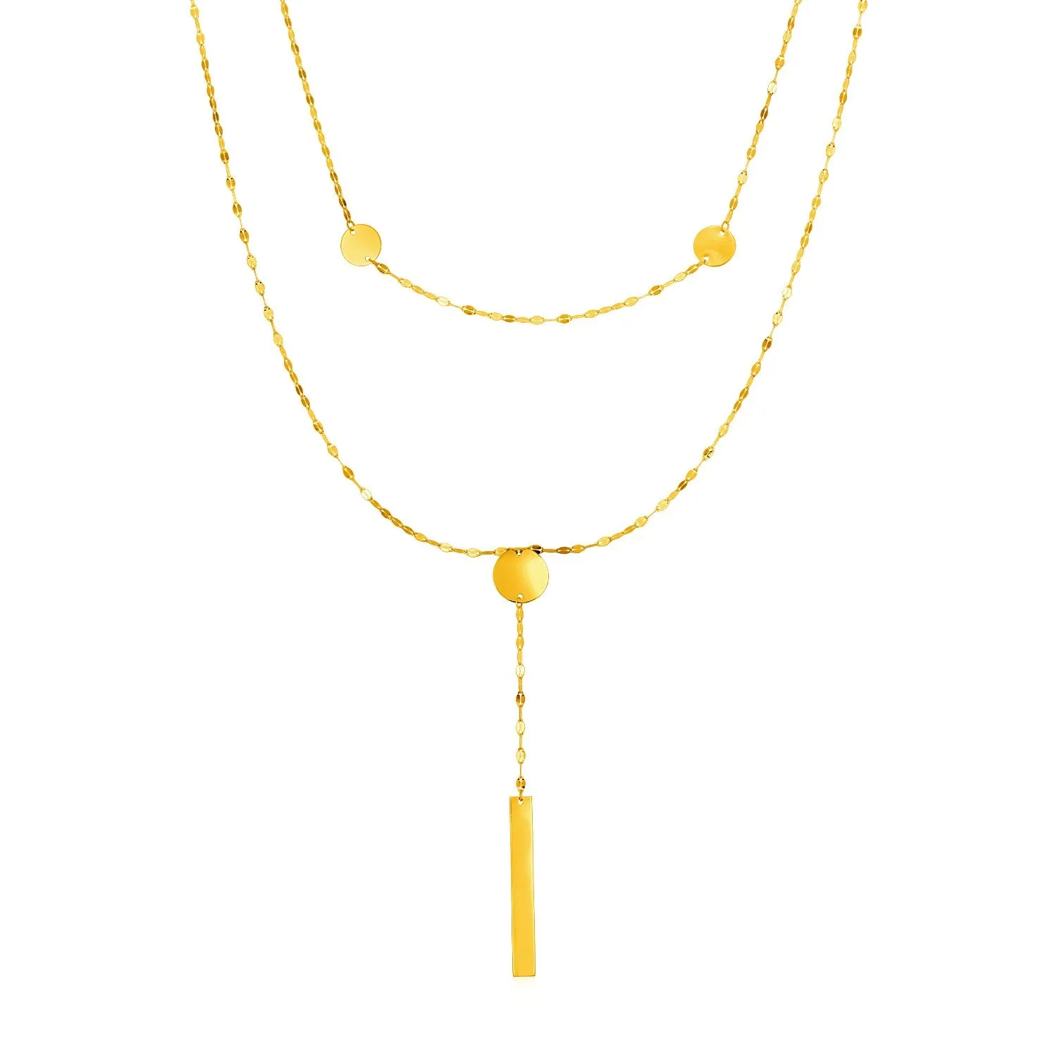 14k Yellow Gold Two Strand Necklace with Polished Circles and Bar Droprx70267-17-rx70267-17