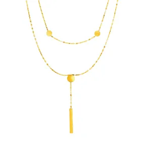 14k Yellow Gold Two Strand Necklace with Polished Circles and Bar Droprx70267-17-rx70267-17