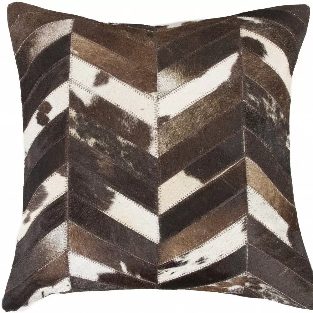 18 Brown and Off White Cowhide Throw Pillow