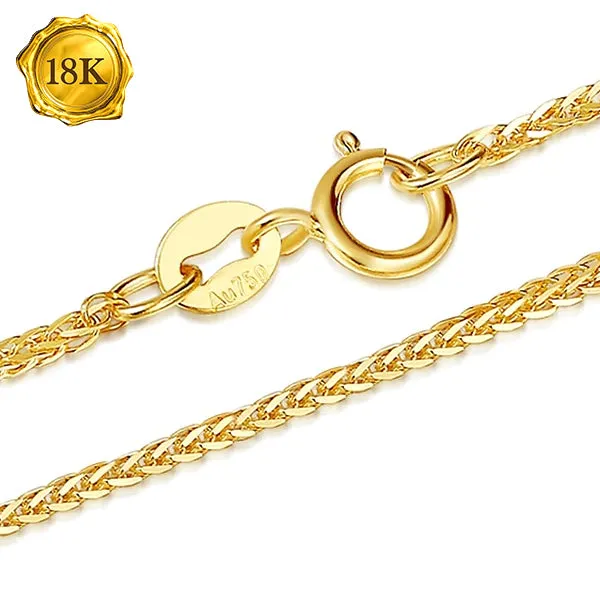 18 INCHES AU750 DIAMOND-CUT SQUARE 18K SOLID GOLD WHEAT CHAIN NECKLACE