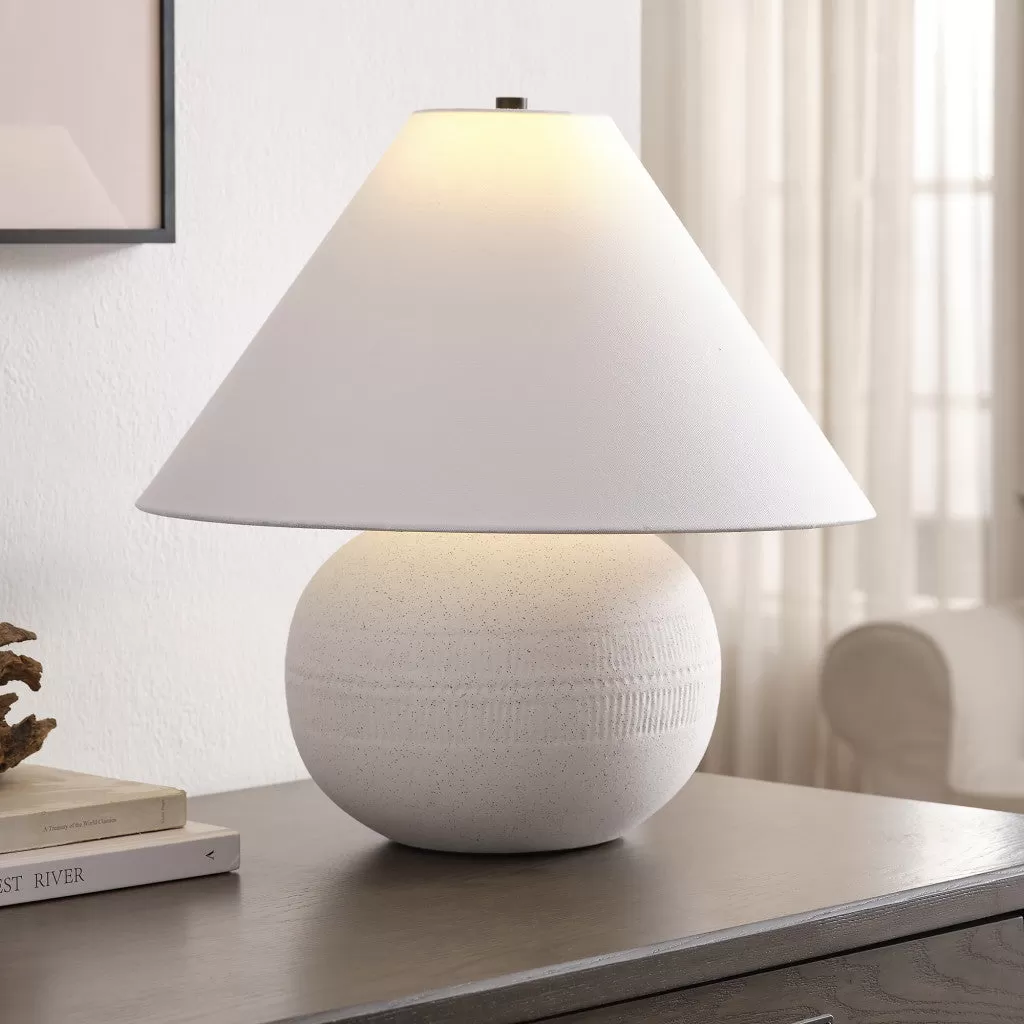 18 Off White Ceramic Round Table Lamp With White Cone Shade