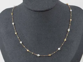 18K Gold Dainty Necklace with Diamond Cut Beads and Pearls R4609