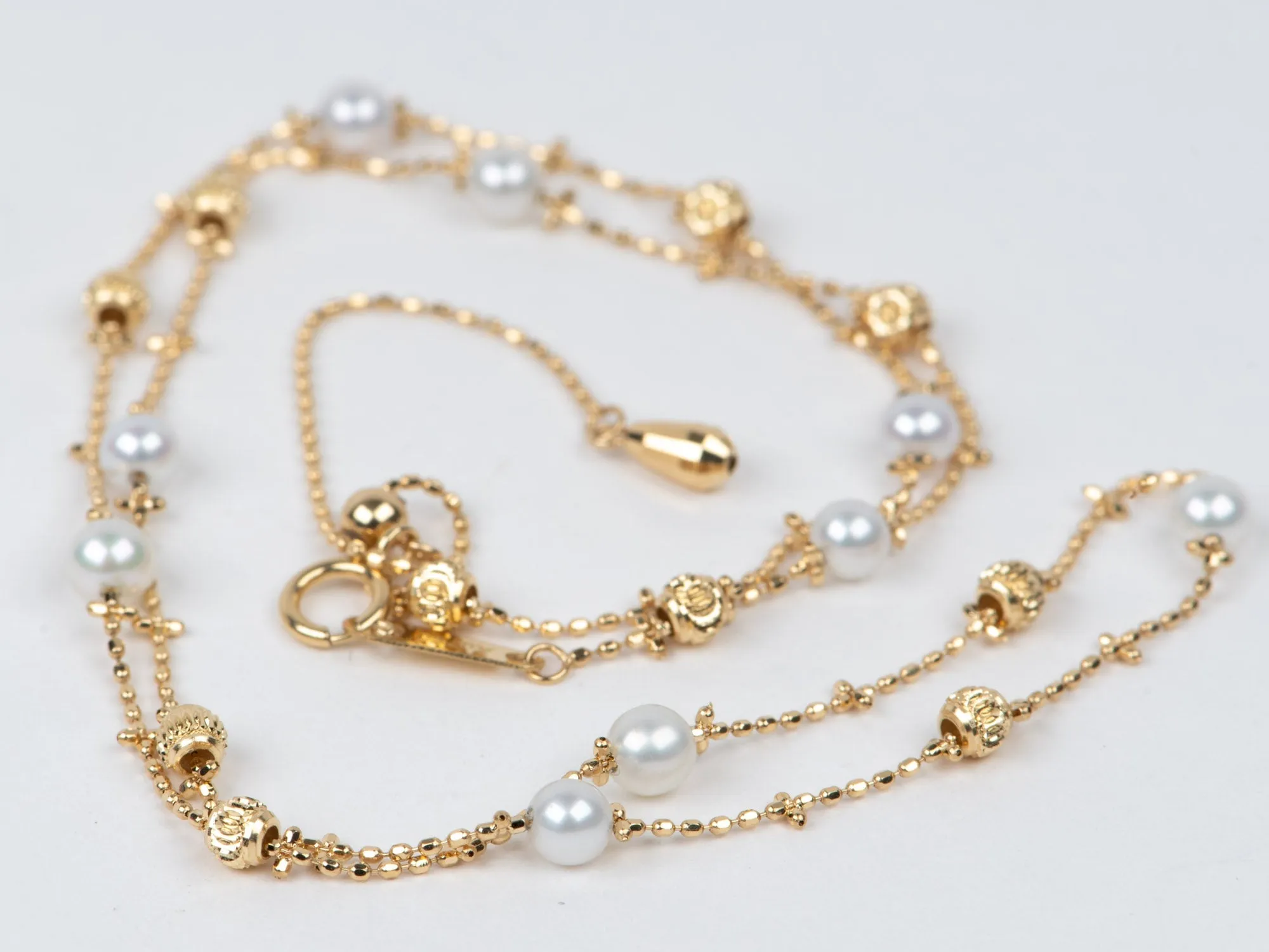 18K Gold Dainty Necklace with Diamond Cut Beads and Pearls R4609