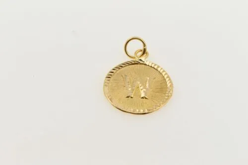 22k 22ct Solid Gold Charm Letter W Pendant Round Design p1088 ns