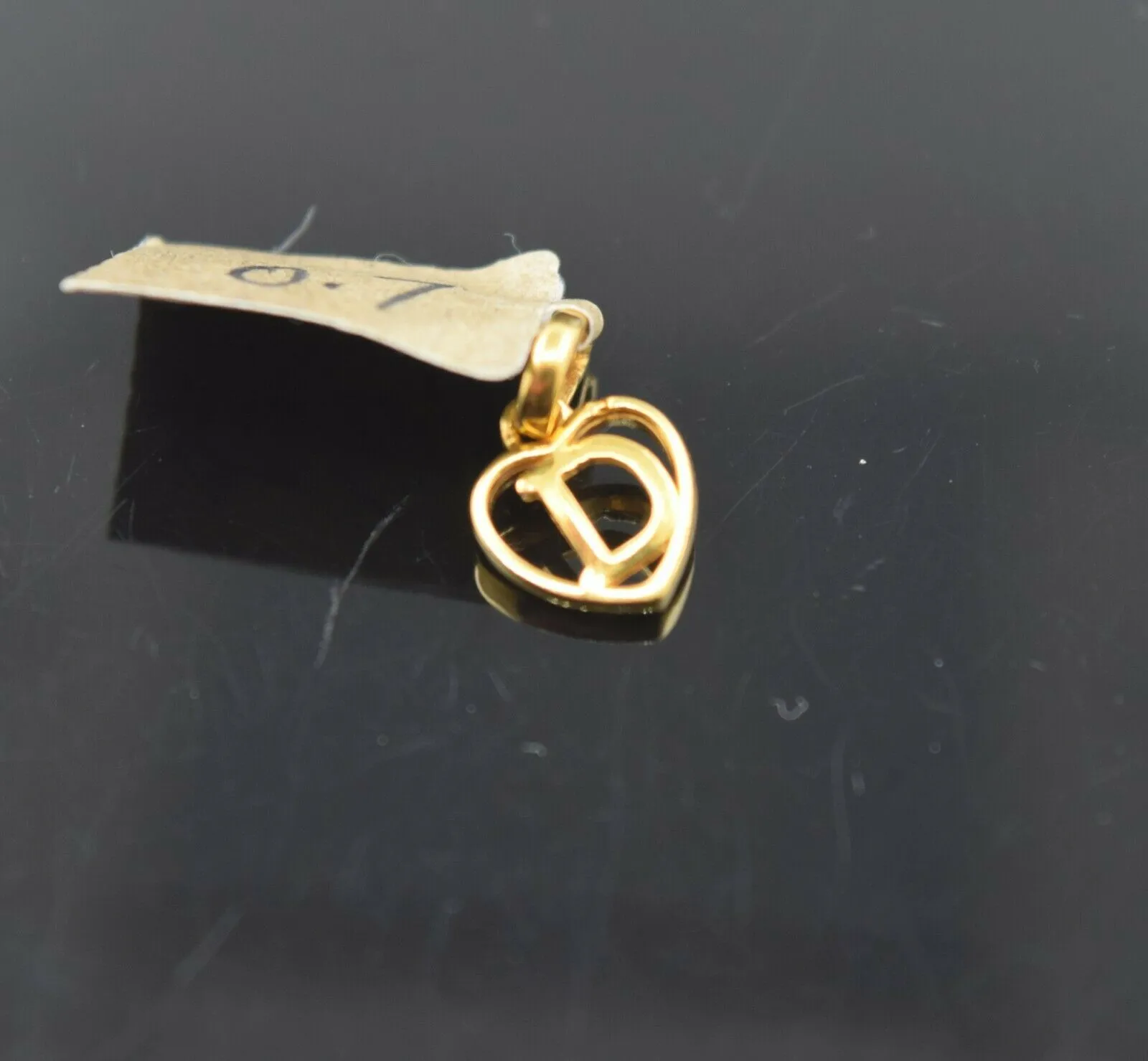 22k Pendant Solid Gold Simple Heart Shape Letter D Design P328