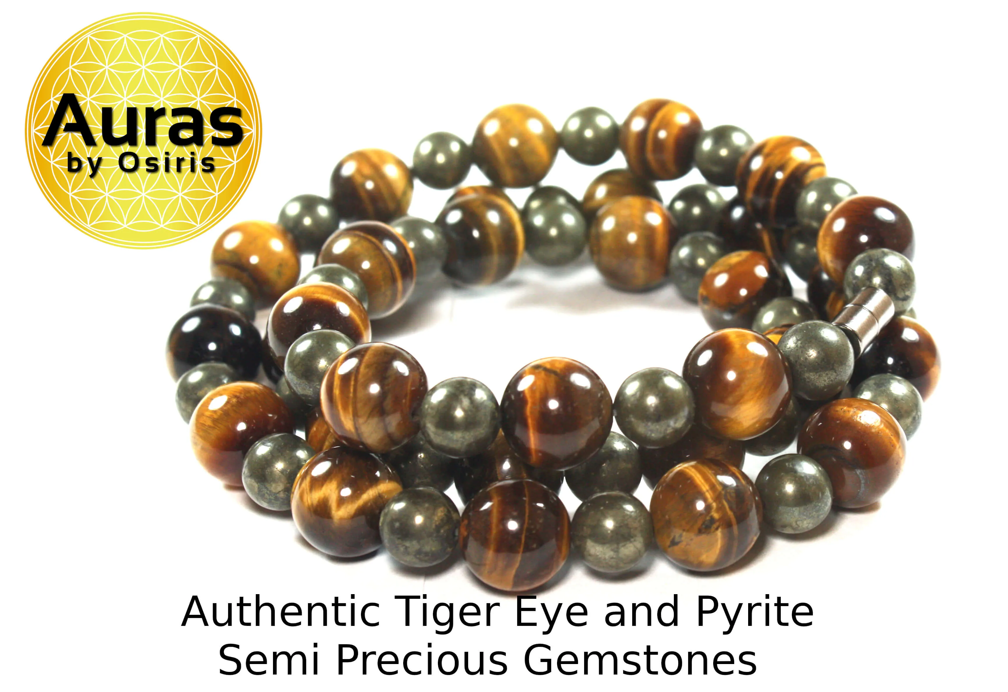 30 inch Tiger Eye and Pyrite Necklace