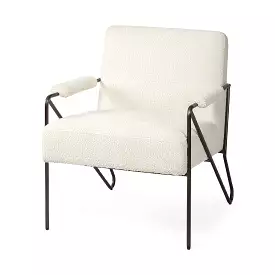 31 Off White And Brown Cotton Blend Arm Chair