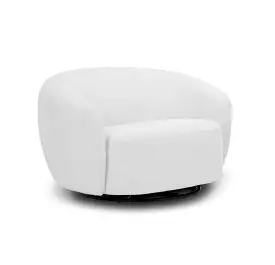 47 Off White 100% Polyester And Black Solid Color Swivel Barrel Chair