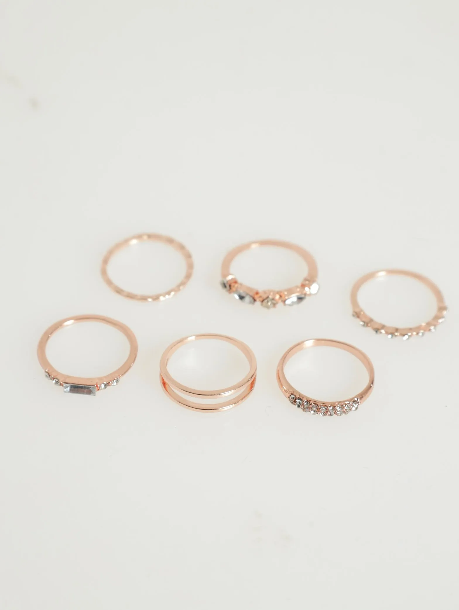 7 Pack Diamante Rings - Rose Gold