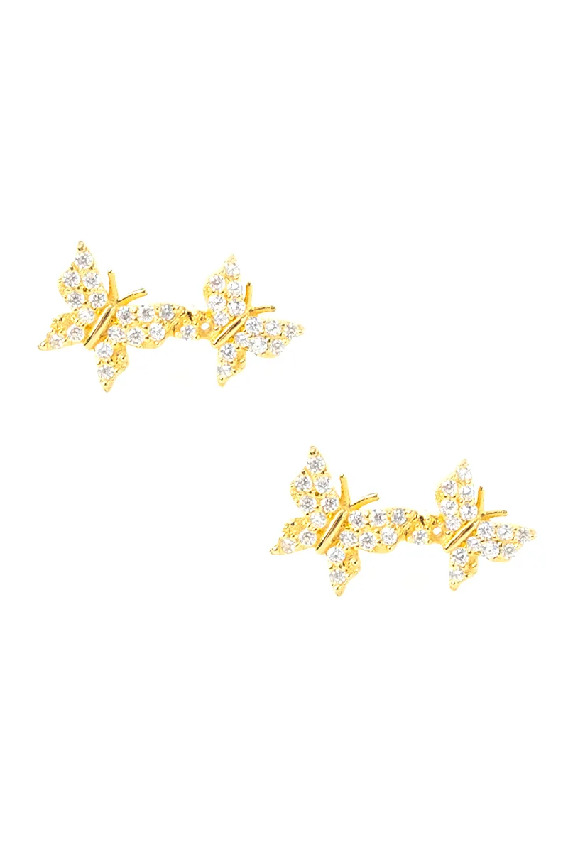 925 Gold Filled CZ Crystal Pavé Butterfly Earrings