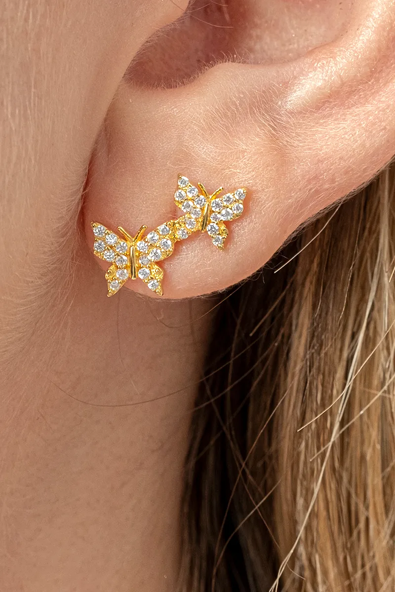 925 Gold Filled CZ Crystal Pavé Butterfly Earrings