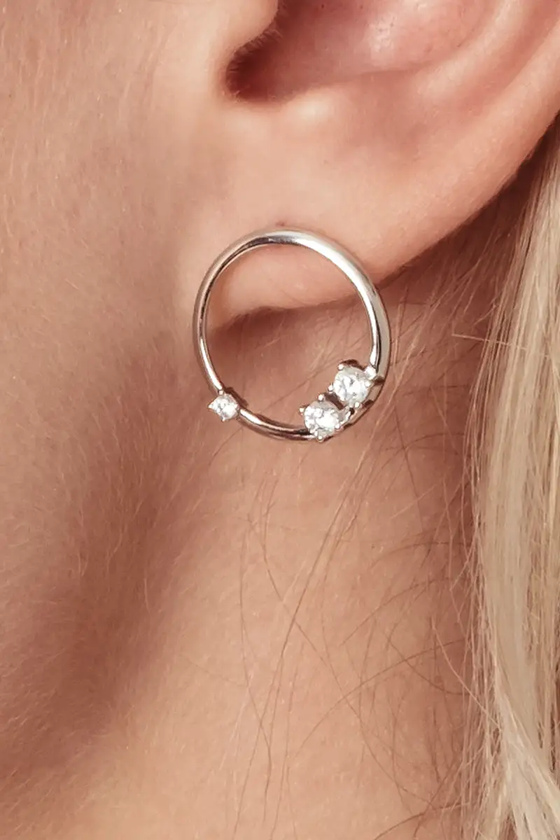 925 Silver Floating Crystal Circle Stud Earrings