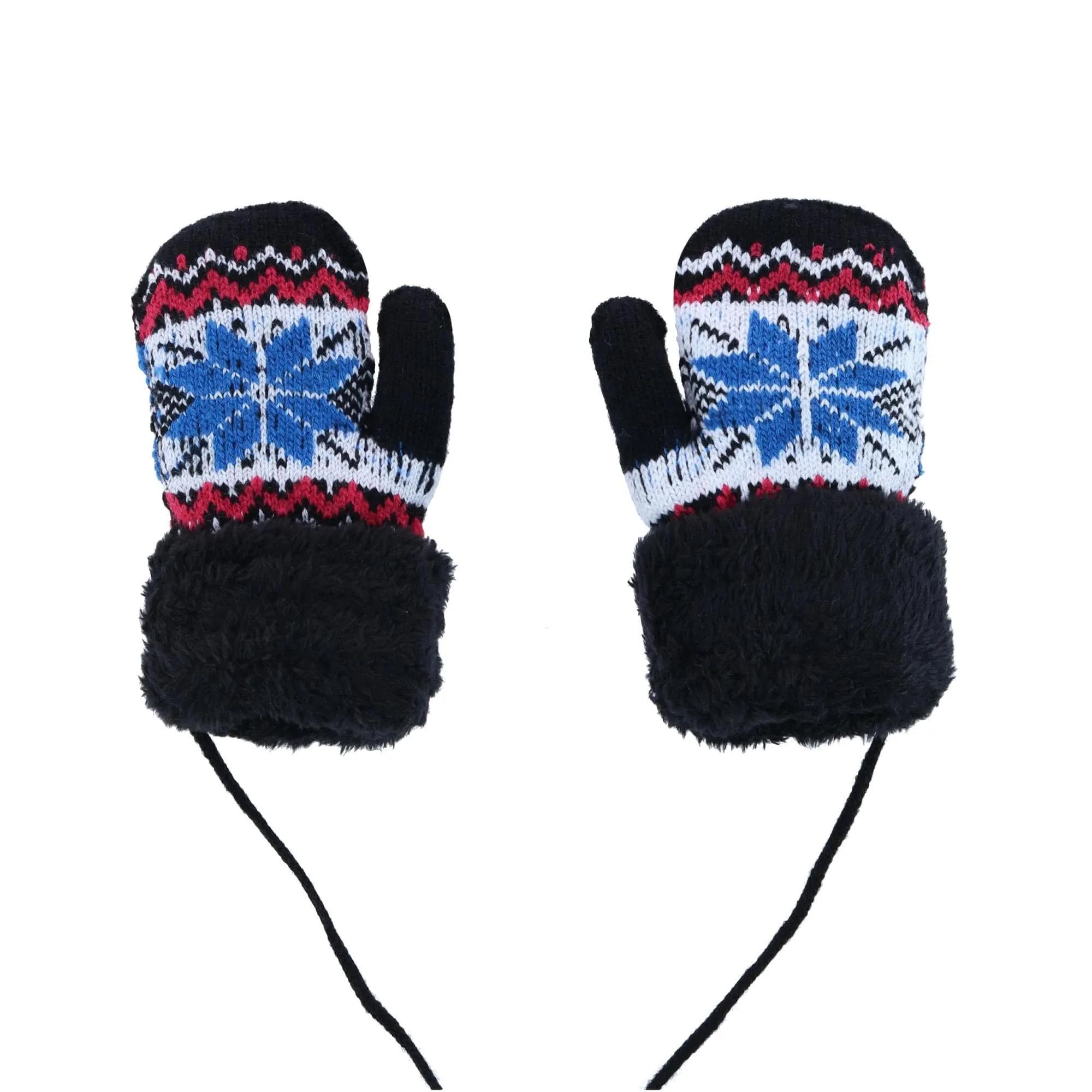 Angela & William Kids' Sherpa Lined Winter Pattern Mitten with Keeper String