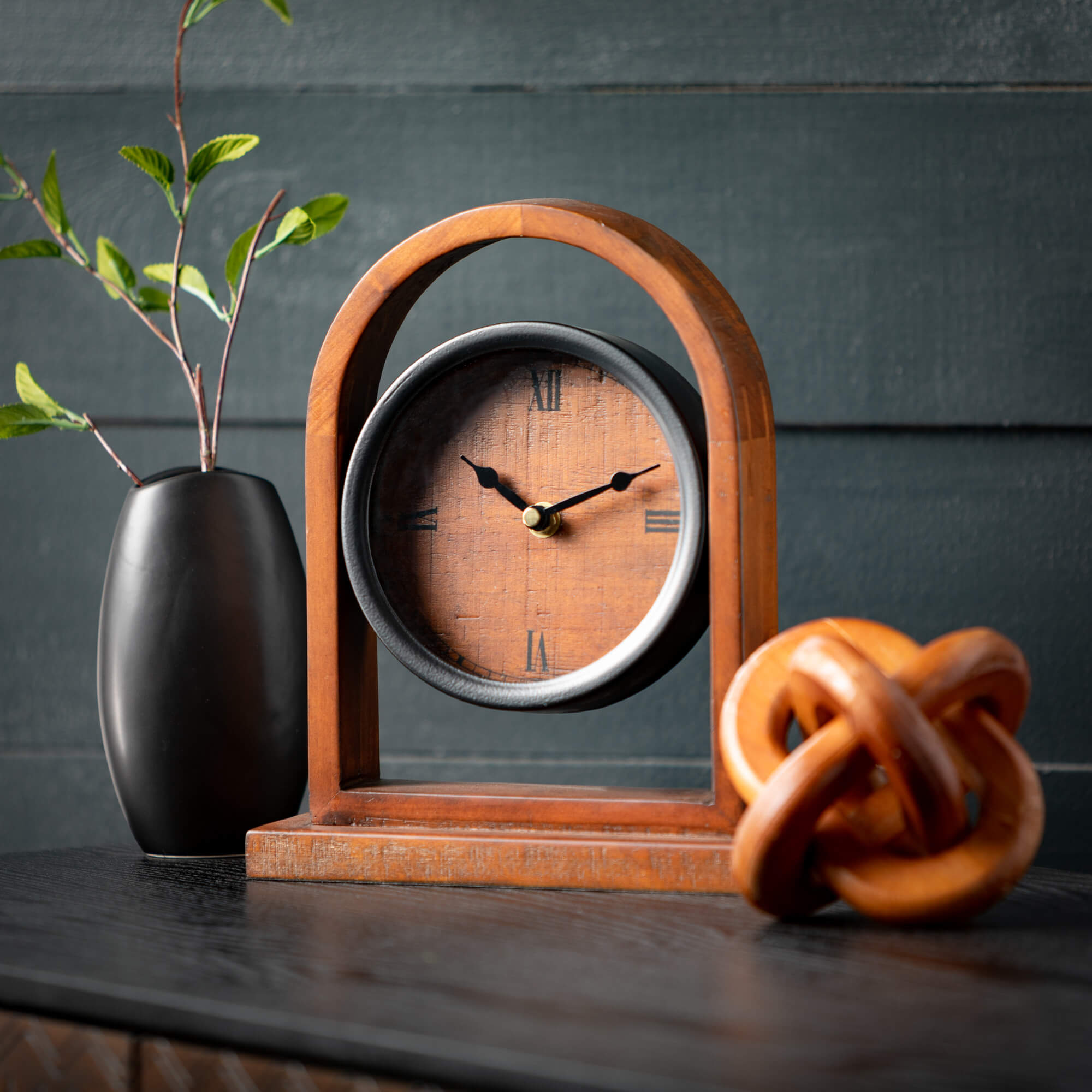 Arched Wood Framed Desk Clock