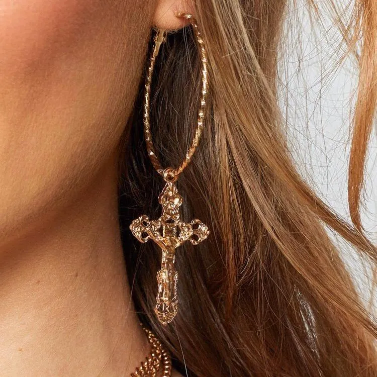 Baroque Cross Hoop Earrings