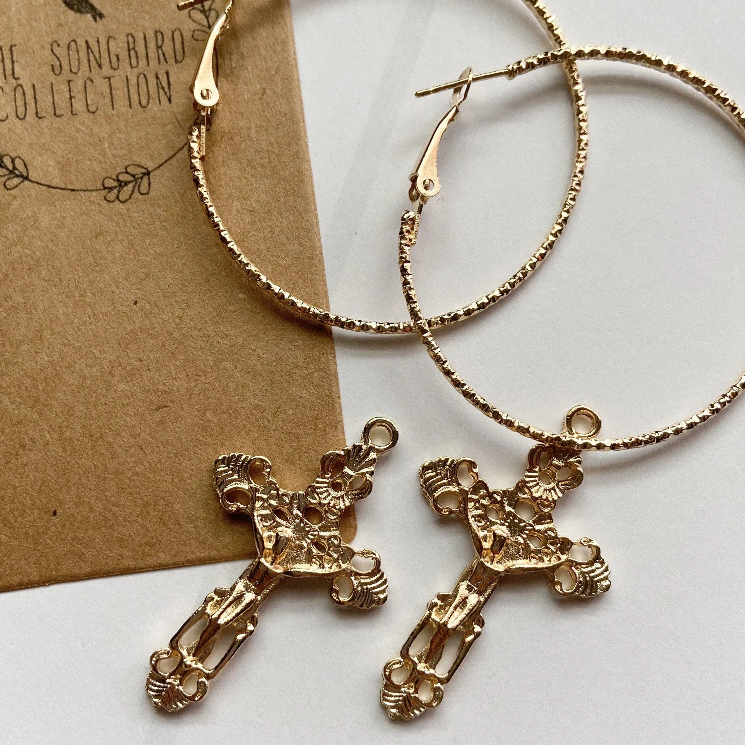 Baroque Cross Hoop Earrings