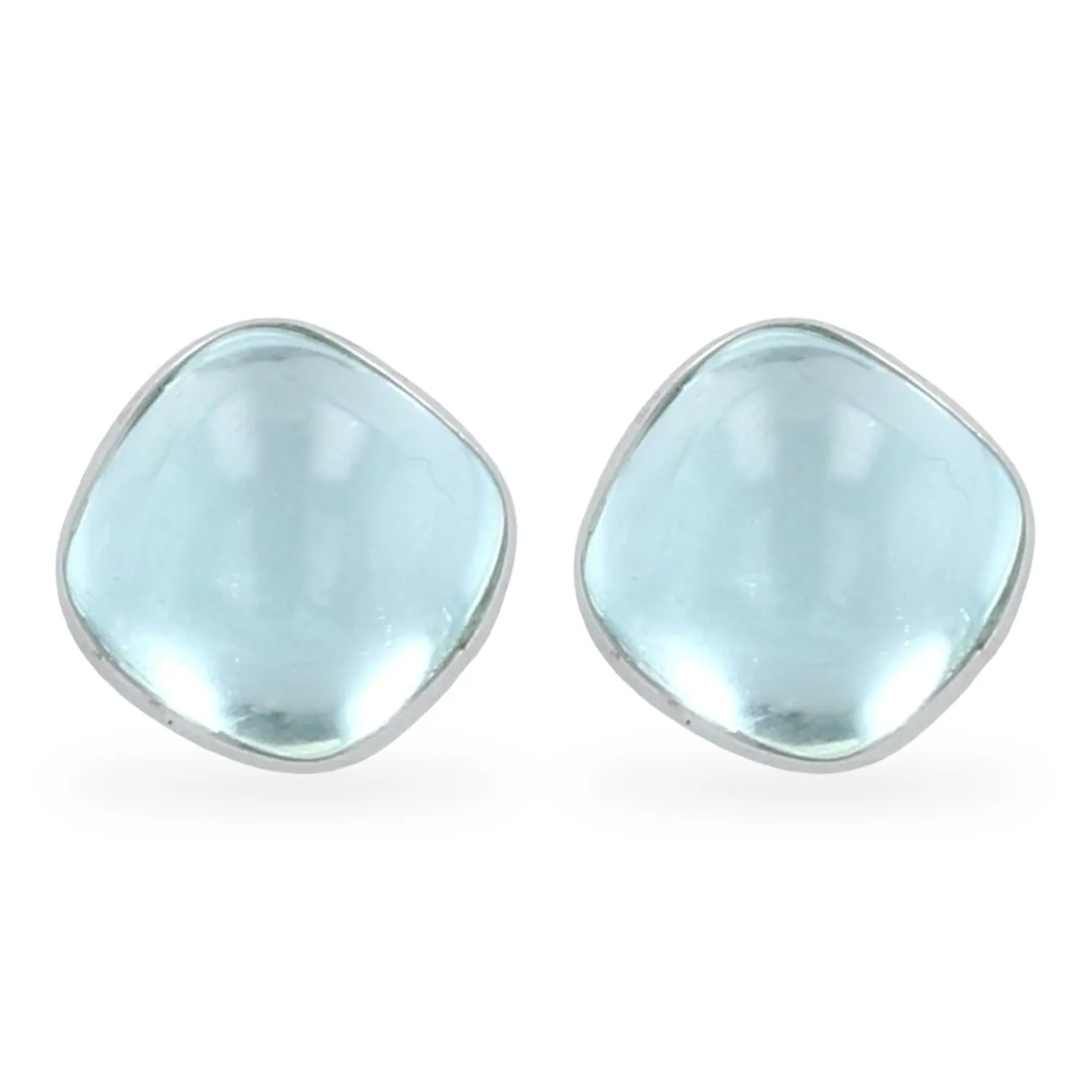 Big square  natural 15.20 CT natural aqua marine cabochon platinum bezel studs earrings-14080