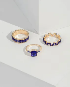 Blue 3 Pack Multi Crystal Rings