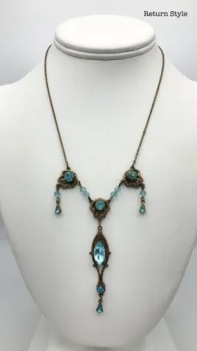 Blue Brass Crystal Vintage Art Nouveau 17 Vint-Neck