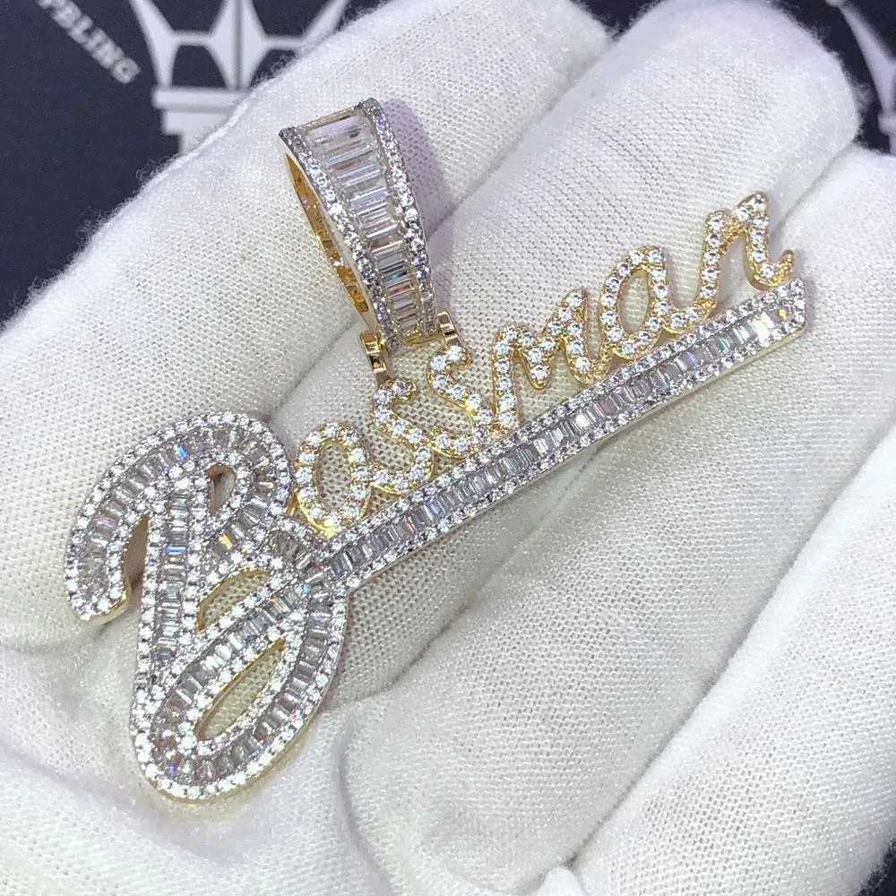 Bossman Baguette VVS CZ Hip Hop Iced Out Pendant