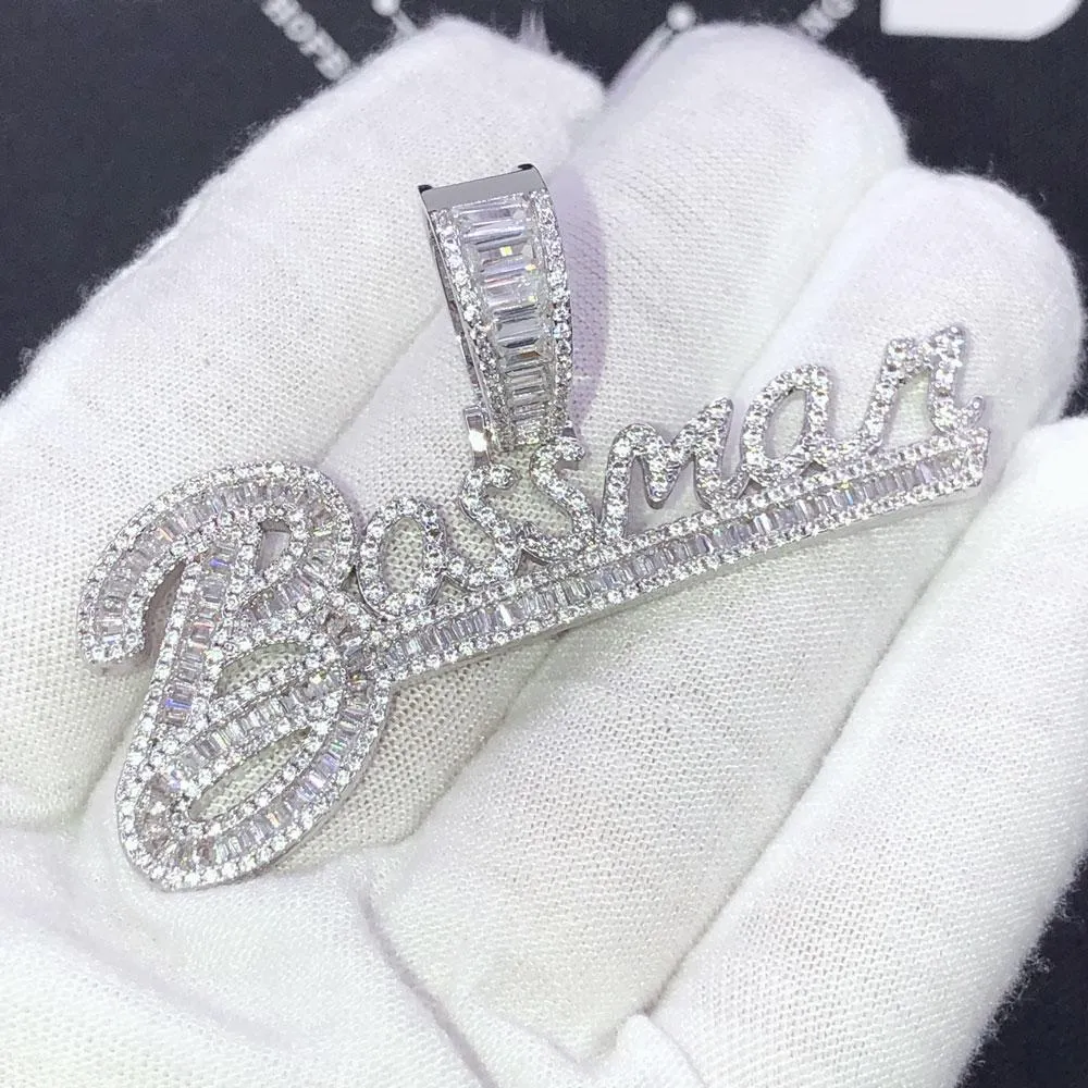 Bossman Baguette VVS CZ Hip Hop Iced Out Pendant