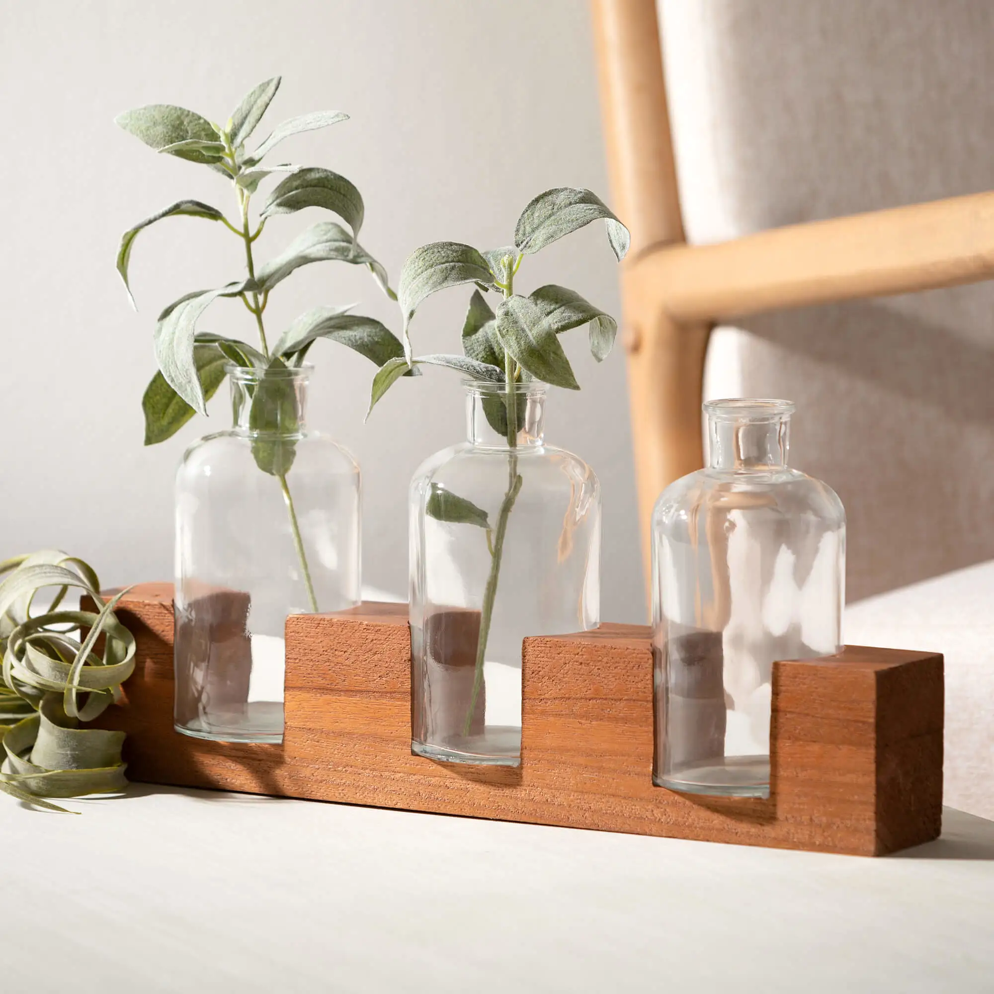 Bottle Vases With Wooden Base