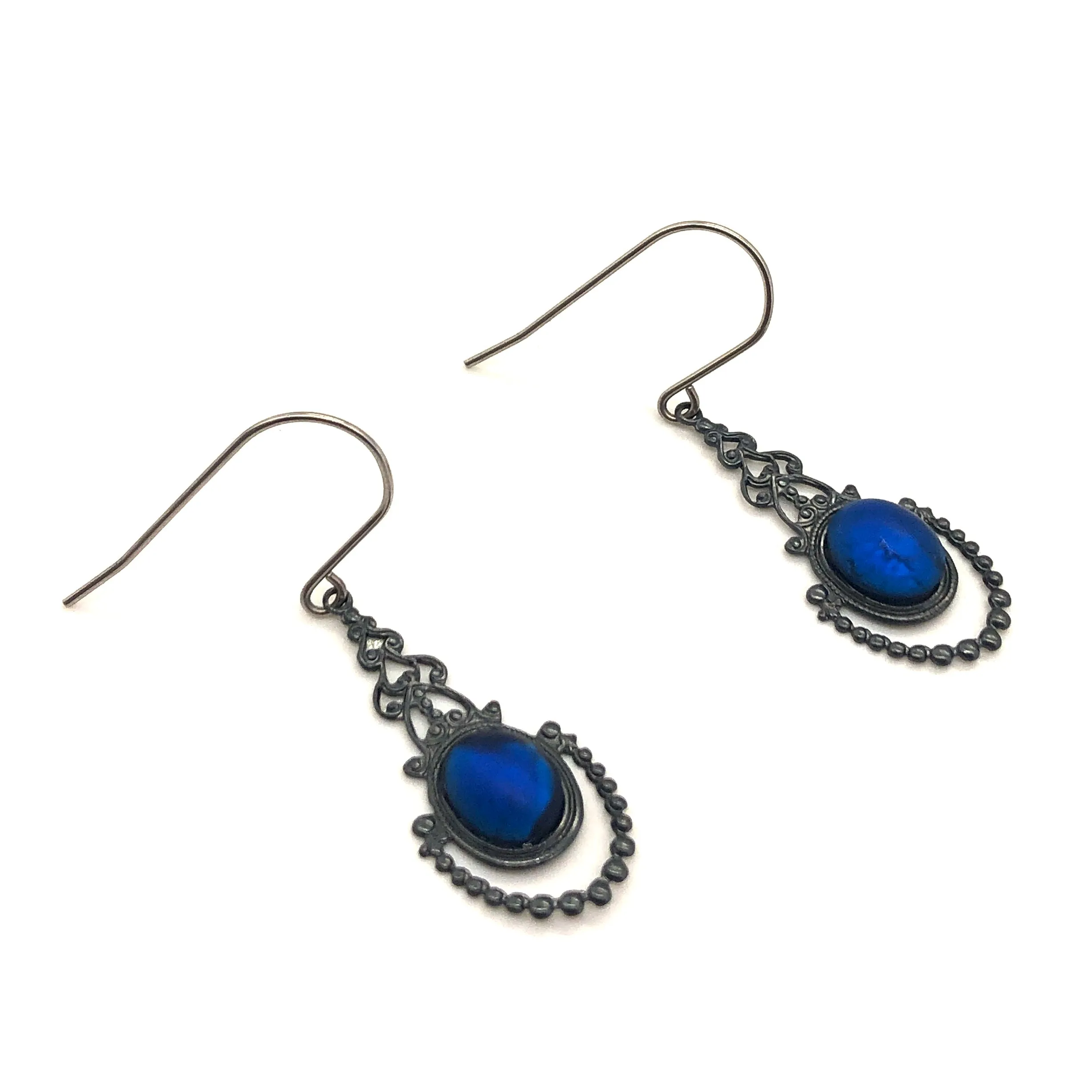 Bridgershire Earrings Cobalt Foil Glass & Gun Metal