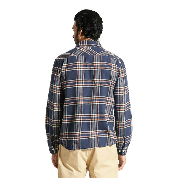 Brixton Bowery L/S Flannel - Washed Navy/Off White/Terracotta