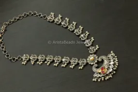 Clear CZ Oxidized Kundan Motif Necklace